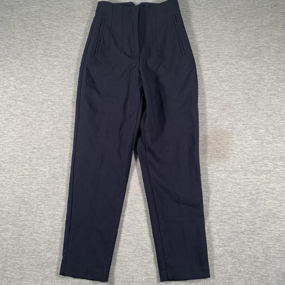 Zara Pants Womens XS Navy Blue High Rise Slim Tapered Dress Trouser Pockets